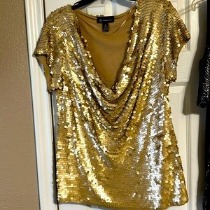 Extra large, INC, sequin blouse in gold